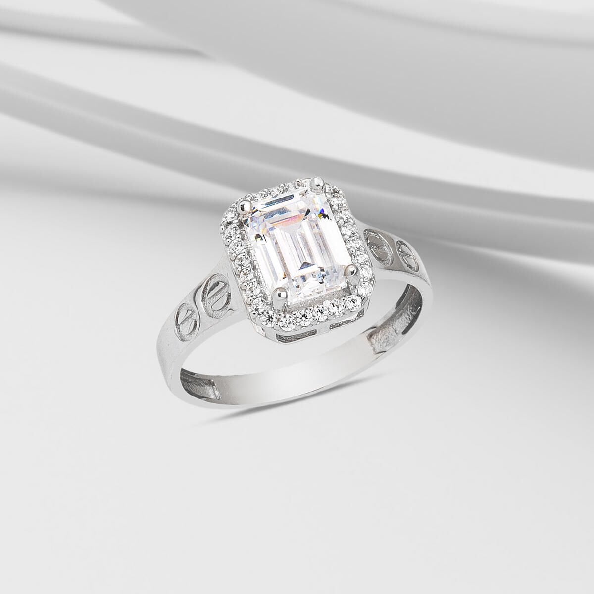 14K White Gold Designer Inspired Baguette Cubic Zirconia Ring