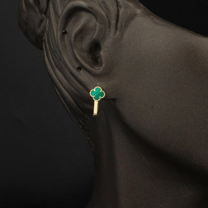 14K Yellow Gold Green Clover Double Set with Cubic Zirconia