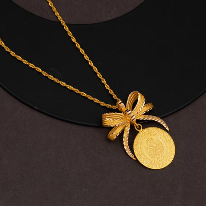 22K Yellow Gold Quarter Coin Bow Necklace