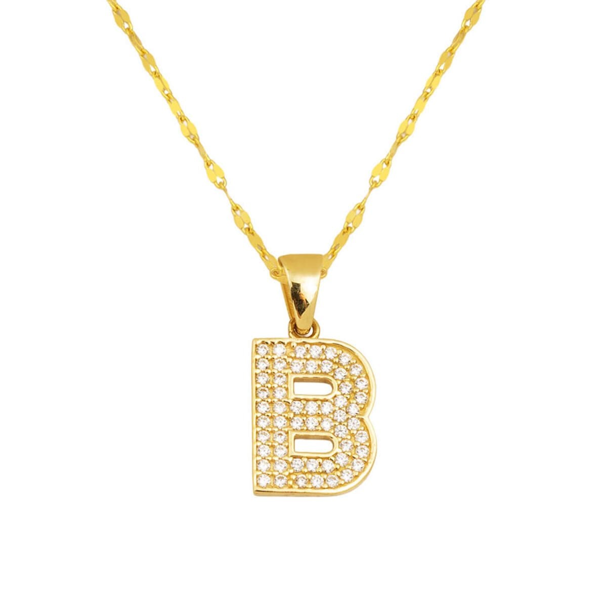 14K Yellow Gold Initial B Cubic Zirconia Initial Necklace