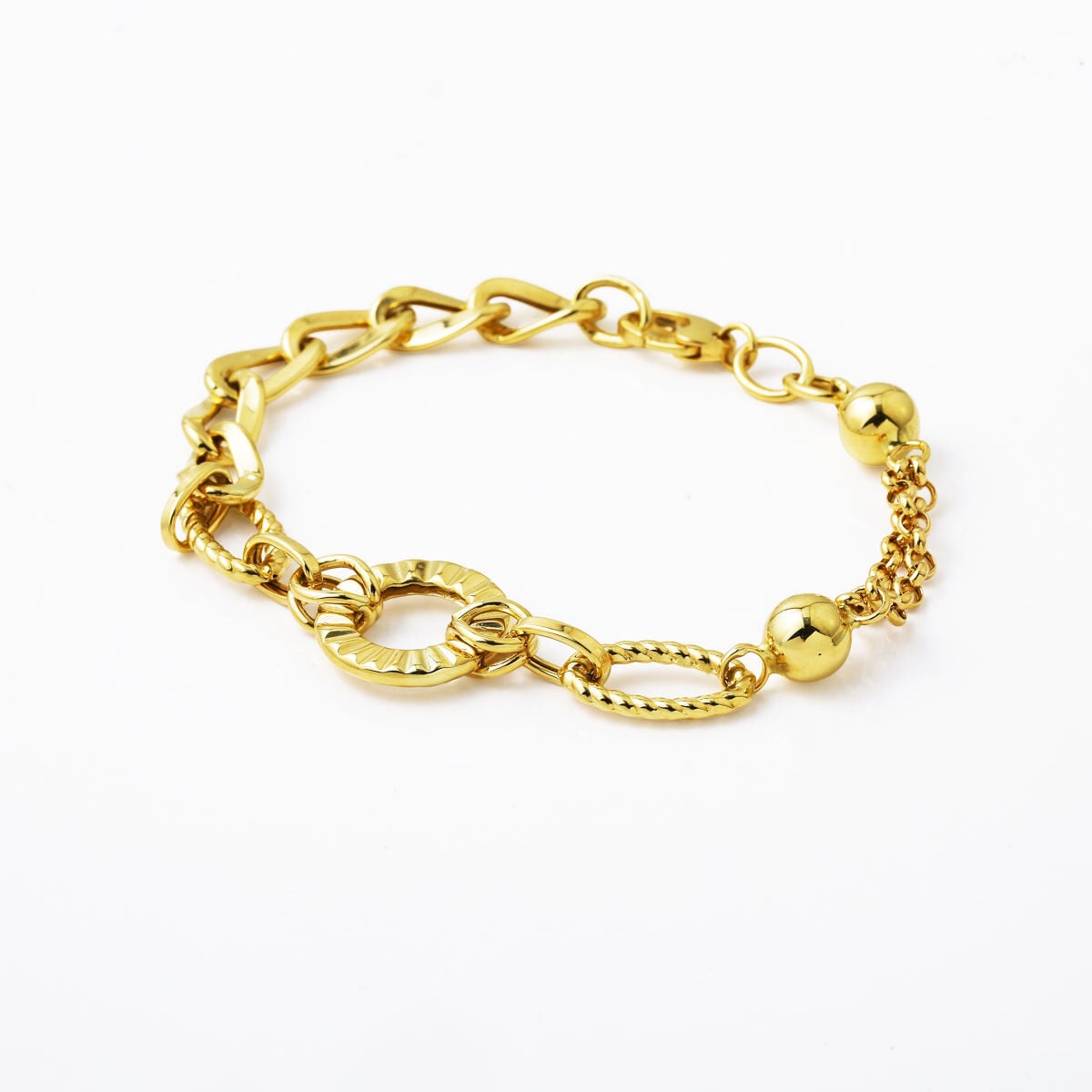 14K Yellow Gold Trendy Double Chain Bracelet