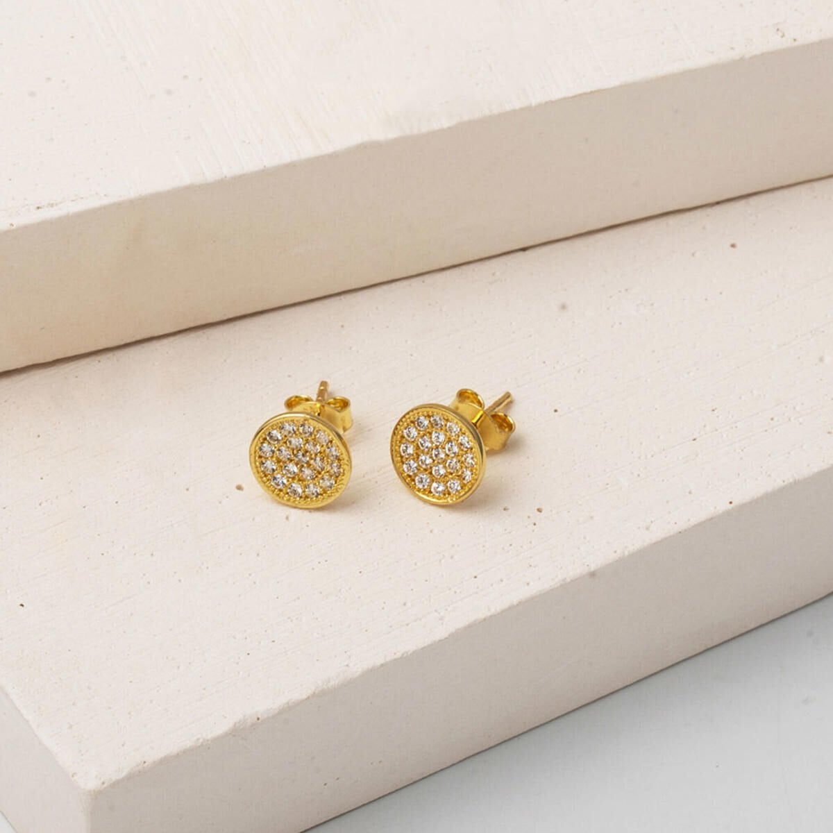 14K Yellow Gold Round Cubic Zirconia Clip-On Earrings