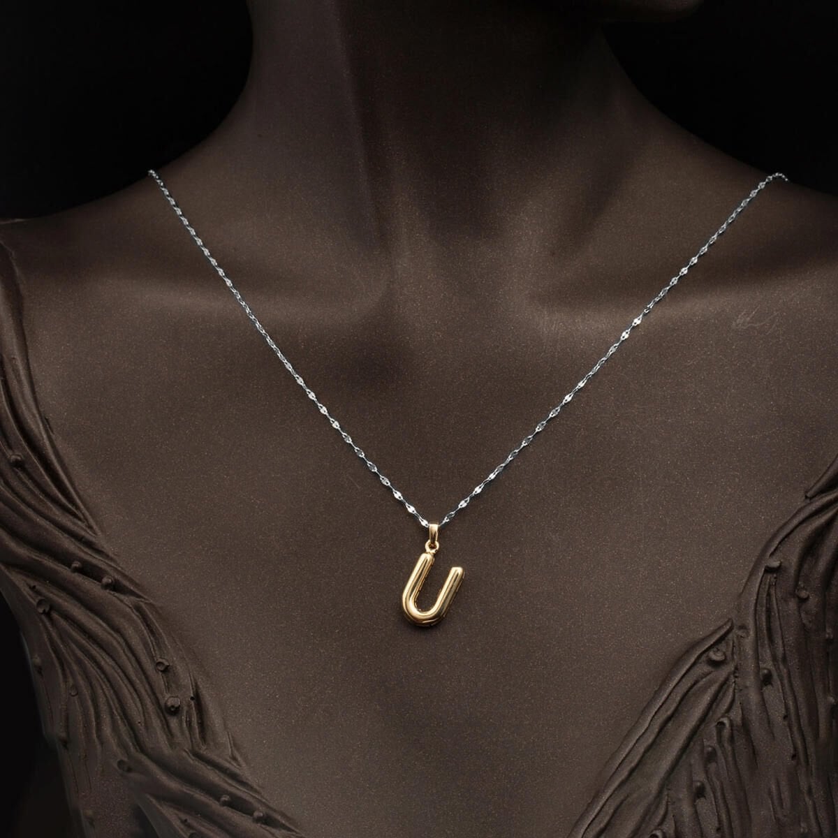 14K Yellow Gold Balloon Initial U Pendant