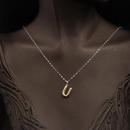 14K Yellow Gold Balloon Initial U Pendant