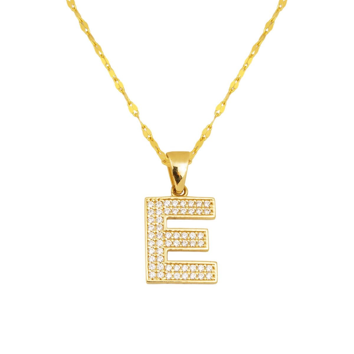 14K Yellow Gold Initial E Cubic Zirconia Necklace