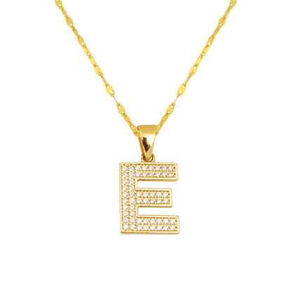 14K Yellow Gold Initial E Cubic Zirconia Necklace