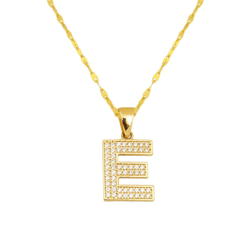 14K Yellow Gold Initial E Cubic Zirconia Necklace