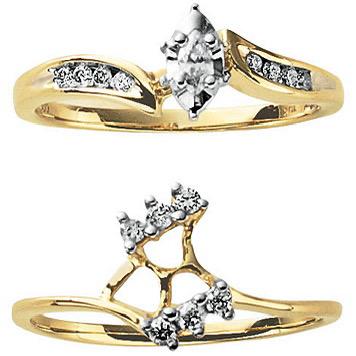 10k Yellow Gold Marquise Diamond Solitaire Bridal Wedding Ring Set 1/4 Cttw