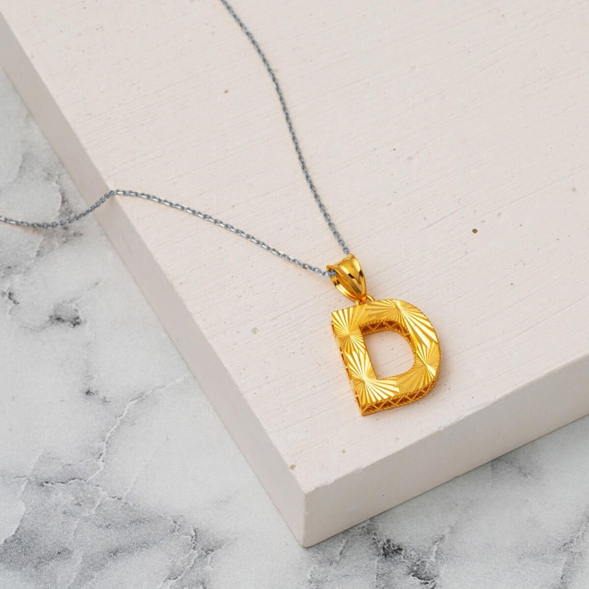 22K Yellow Gold Three Dimensional Initial D Pendant