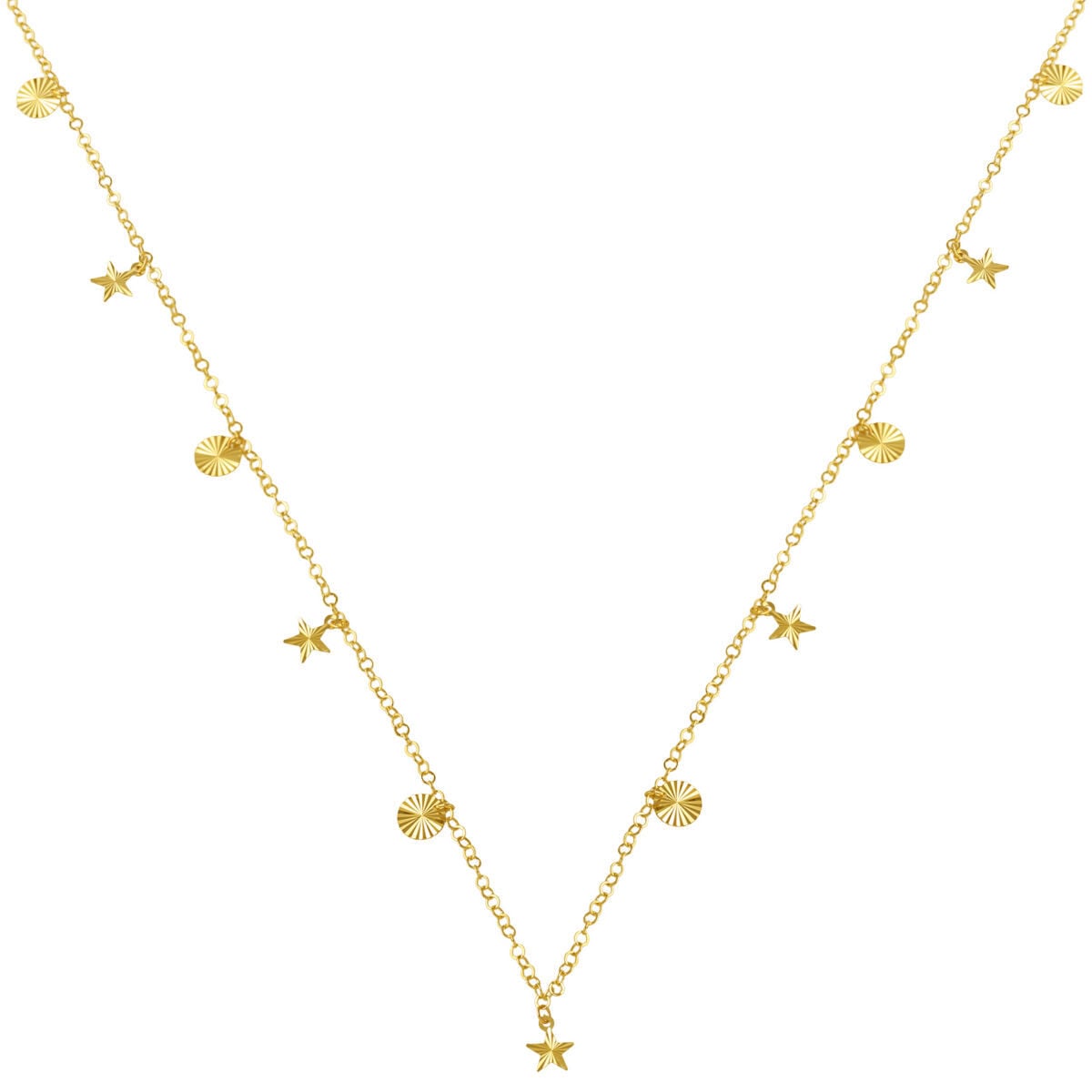 14K Yellow Gold Sparkling Star Lightweight Necklace