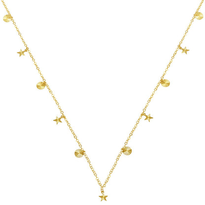 14K Yellow Gold Sparkling Star Lightweight Necklace