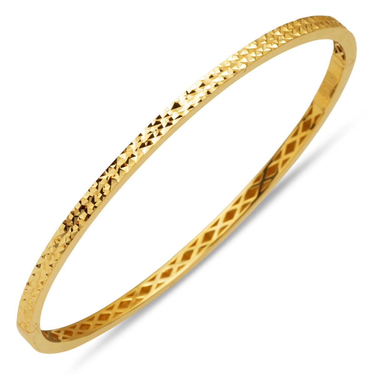 14K Yellow Gold Egg Shape Hinged Cuff Bracelet
