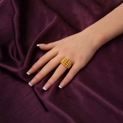 14K Yellow Gold Four Row Gold Bead Ring