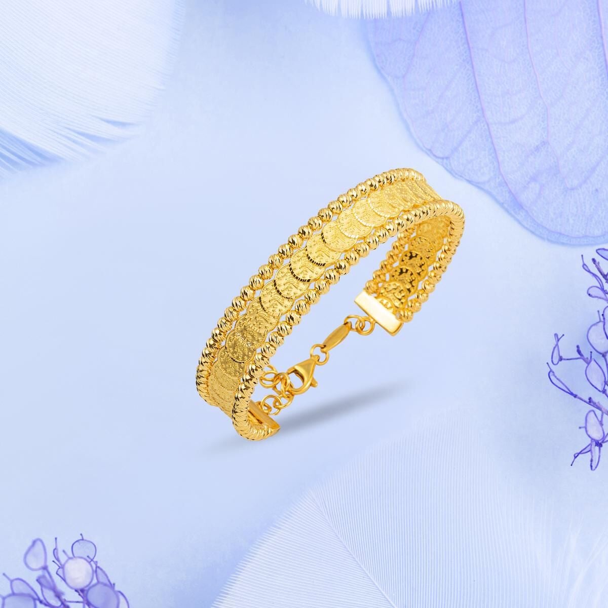 22K Yellow Gold Ottoman Tughra Hinged Cuff Bangle (20.26 g)