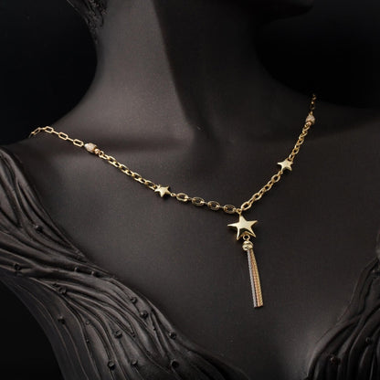 14K Yellow Gold Chain Star Cubic Zirconia Necklace