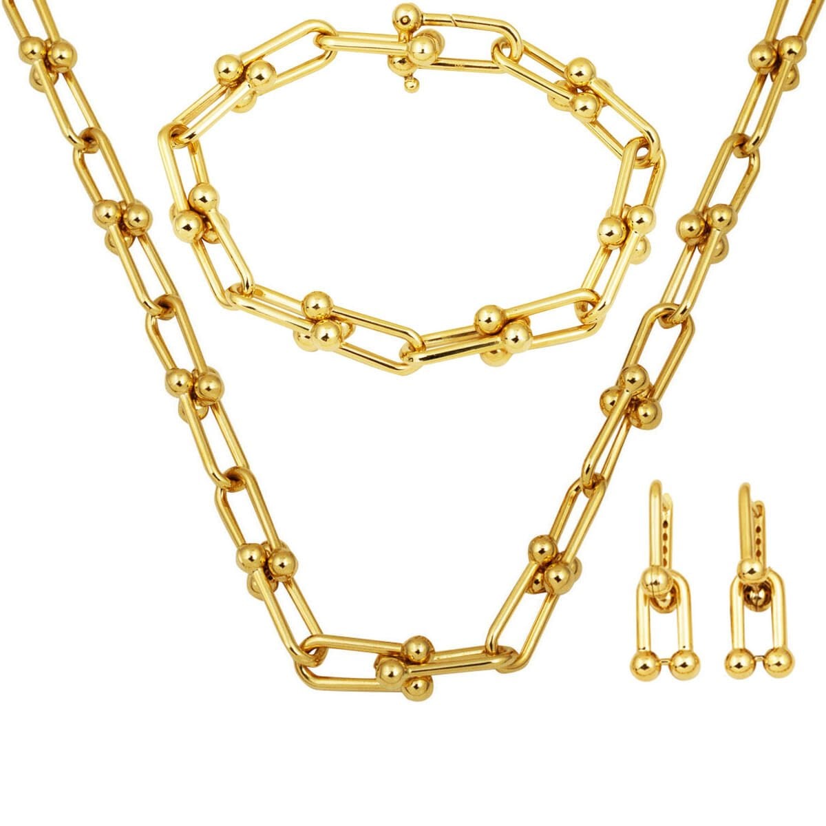 14K Yellow Gold Thick Designer Inspired Chain Jewelry Set