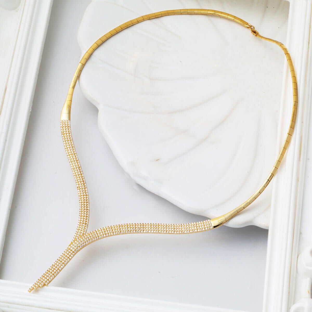 14K Yellow Gold Tennis Cubic Zirconia Collar Necklace (16.25 g)
