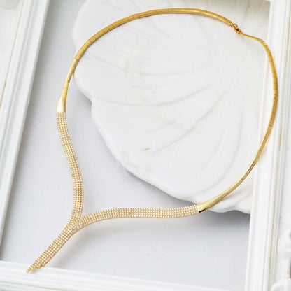 14K Yellow Gold Tennis Cubic Zirconia Collar Necklace (16.25 g)