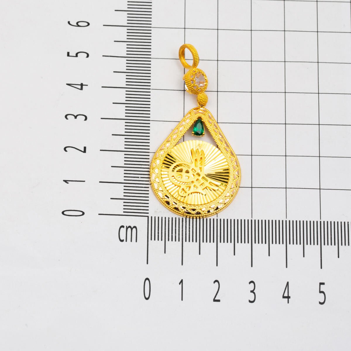 14K Yellow Gold Crystal Ottoman Tughra Cubic Zirconia Necklace