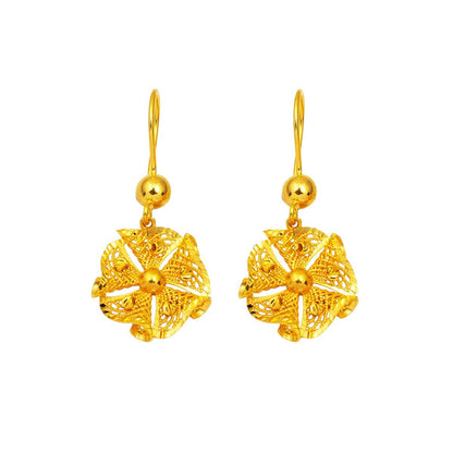 22K Yellow Gold Filigree Engraved Dangle Earrings
