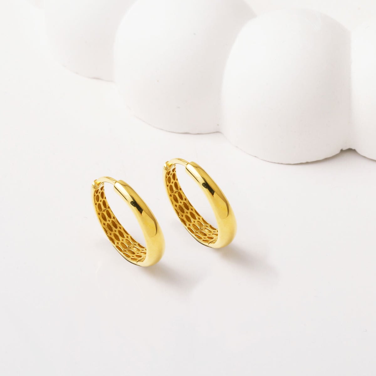 14K Yellow Gold Hidden Lock Hoop Earrings