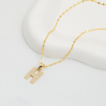 14K Yellow Gold Initial H Cubic Zirconia Necklace