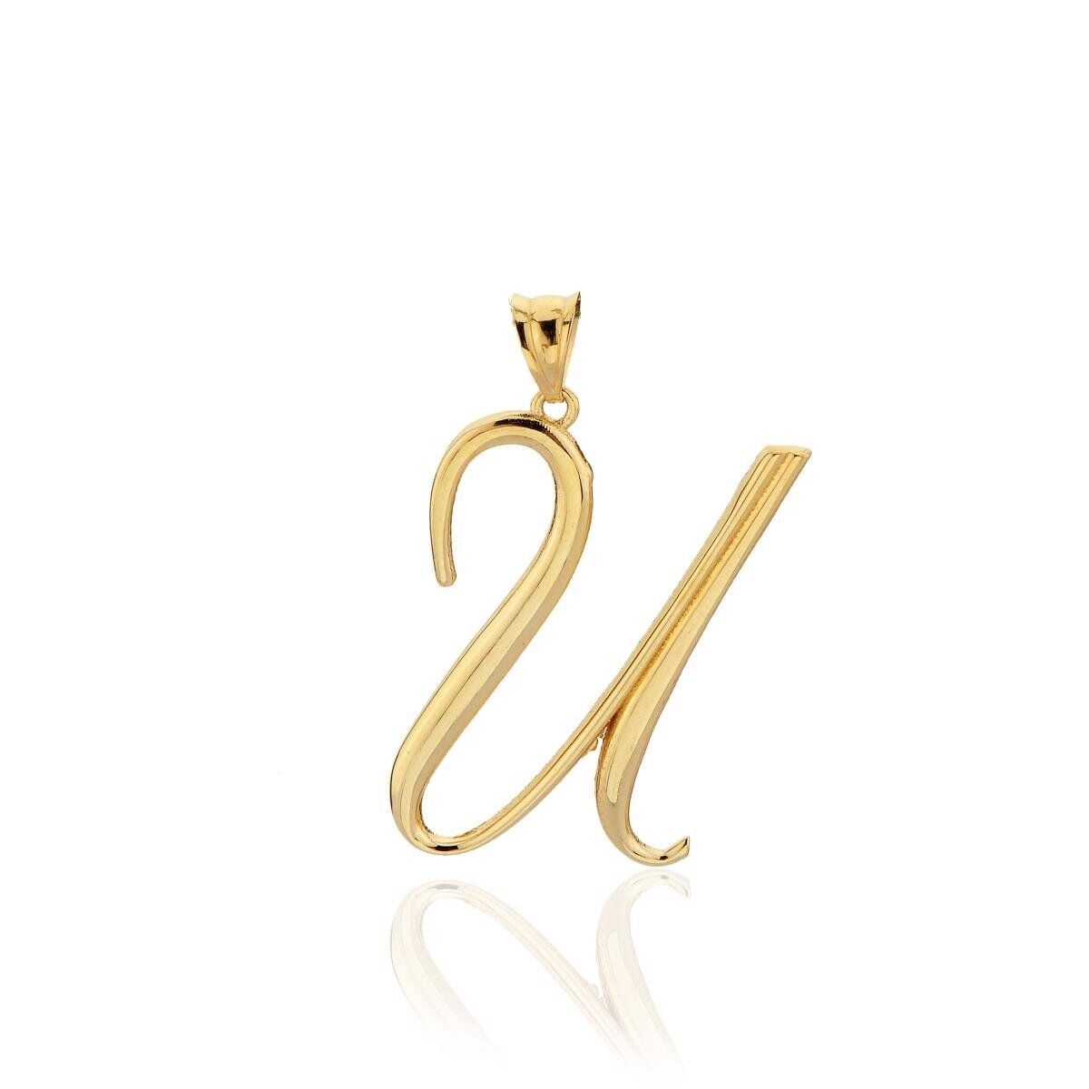 14K Yellow Gold Initial U Letter Pendant