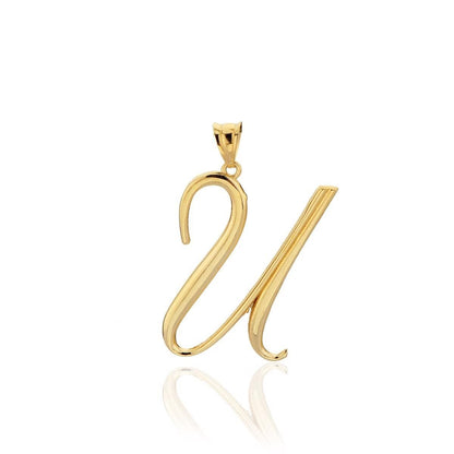 14K Yellow Gold Initial U Letter Pendant