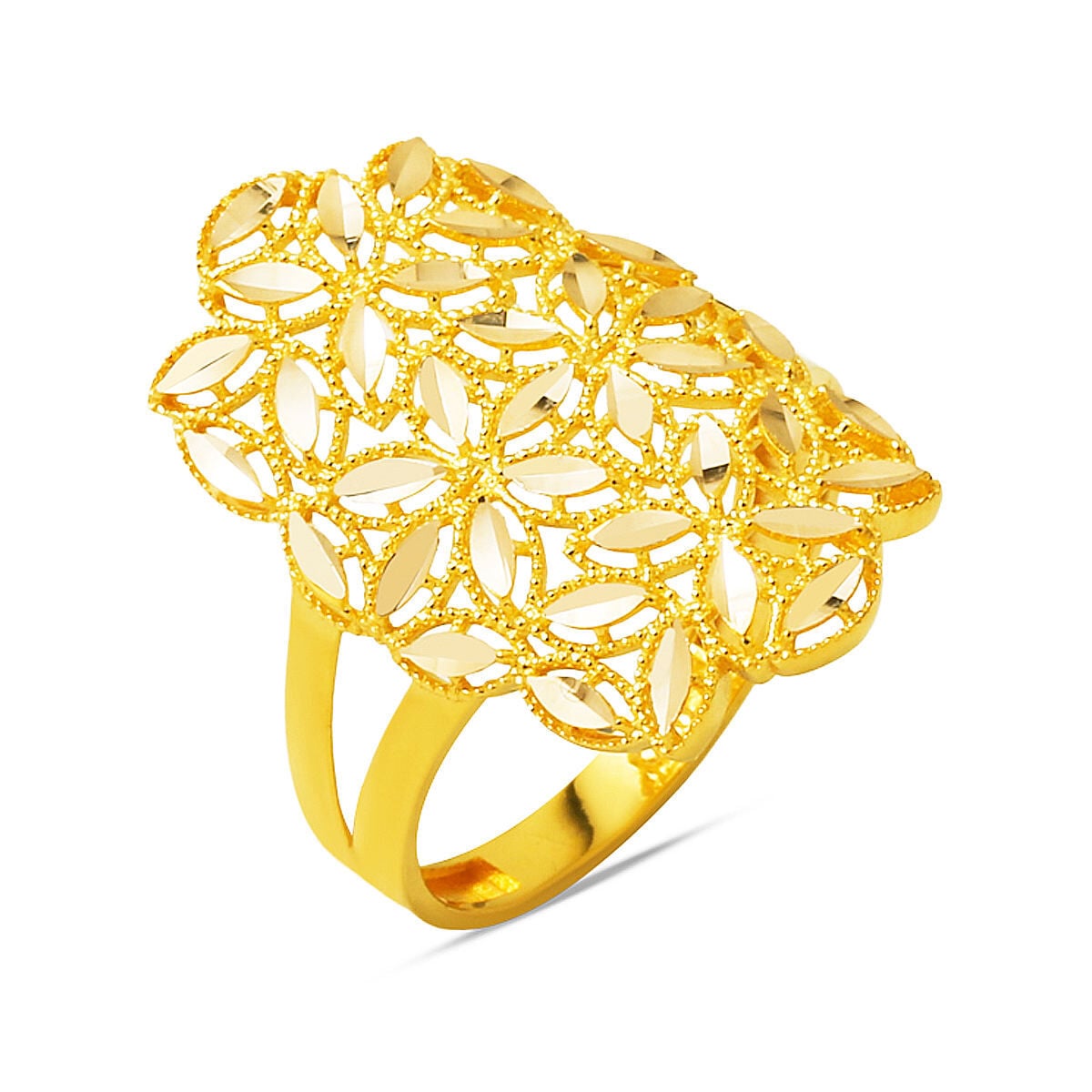 14K Yellow Gold Flower of Life Marquise Ring (2.8 g)