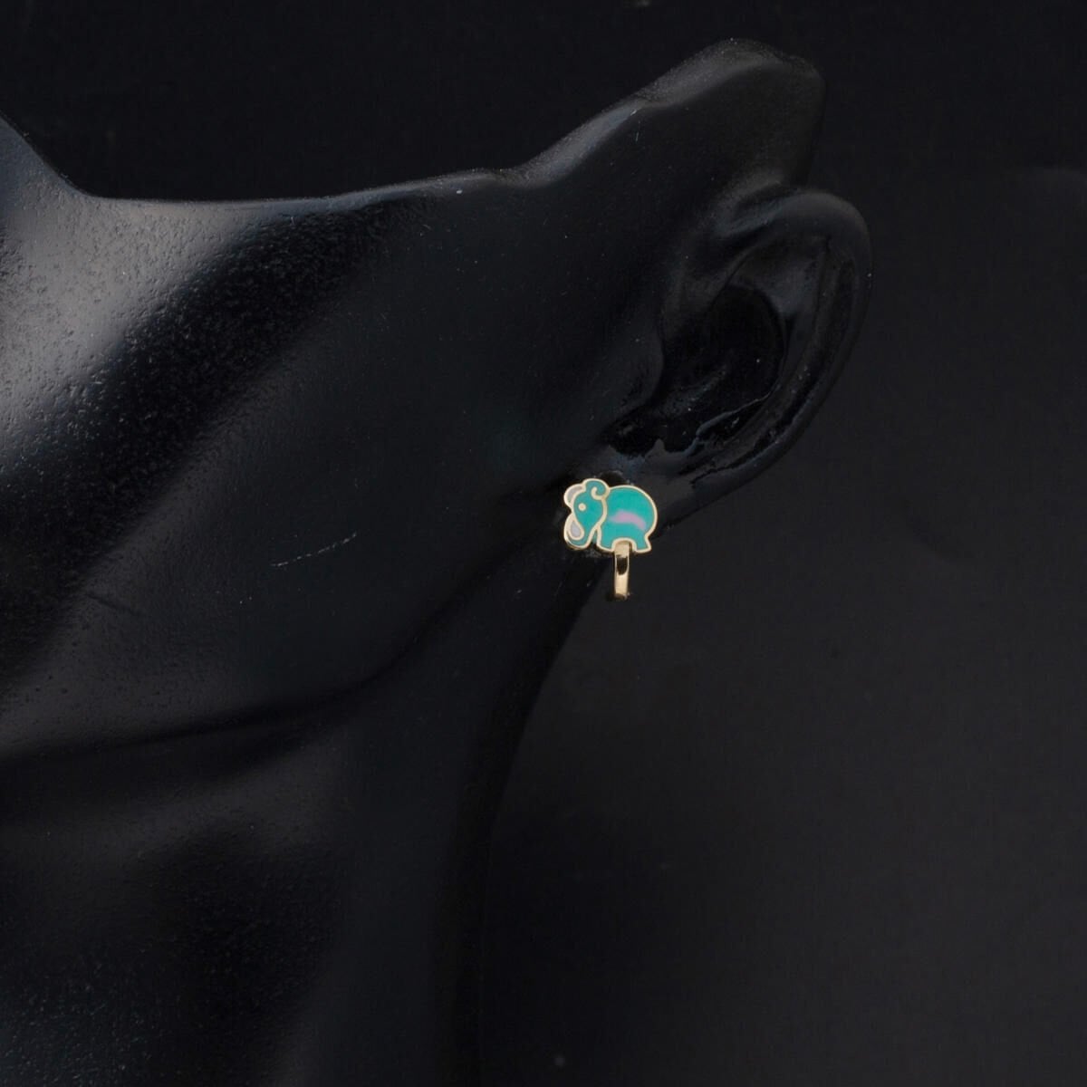 14K Yellow Gold Elephant Enamel Children's Earrings