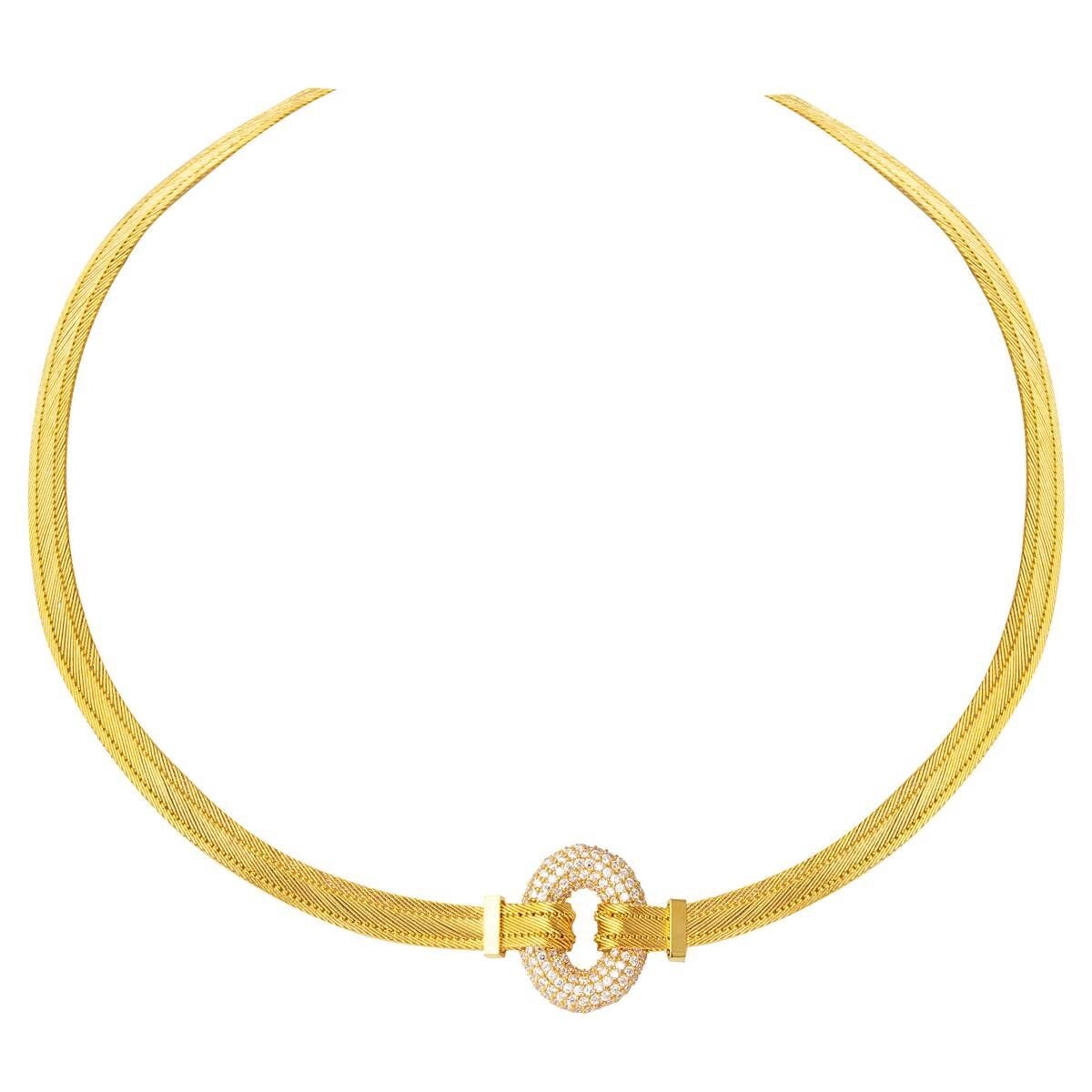14K Yellow Gold Trabzon Mesh Cubic Zirconia Collar Necklace & Bracelet Set (23.69 g)