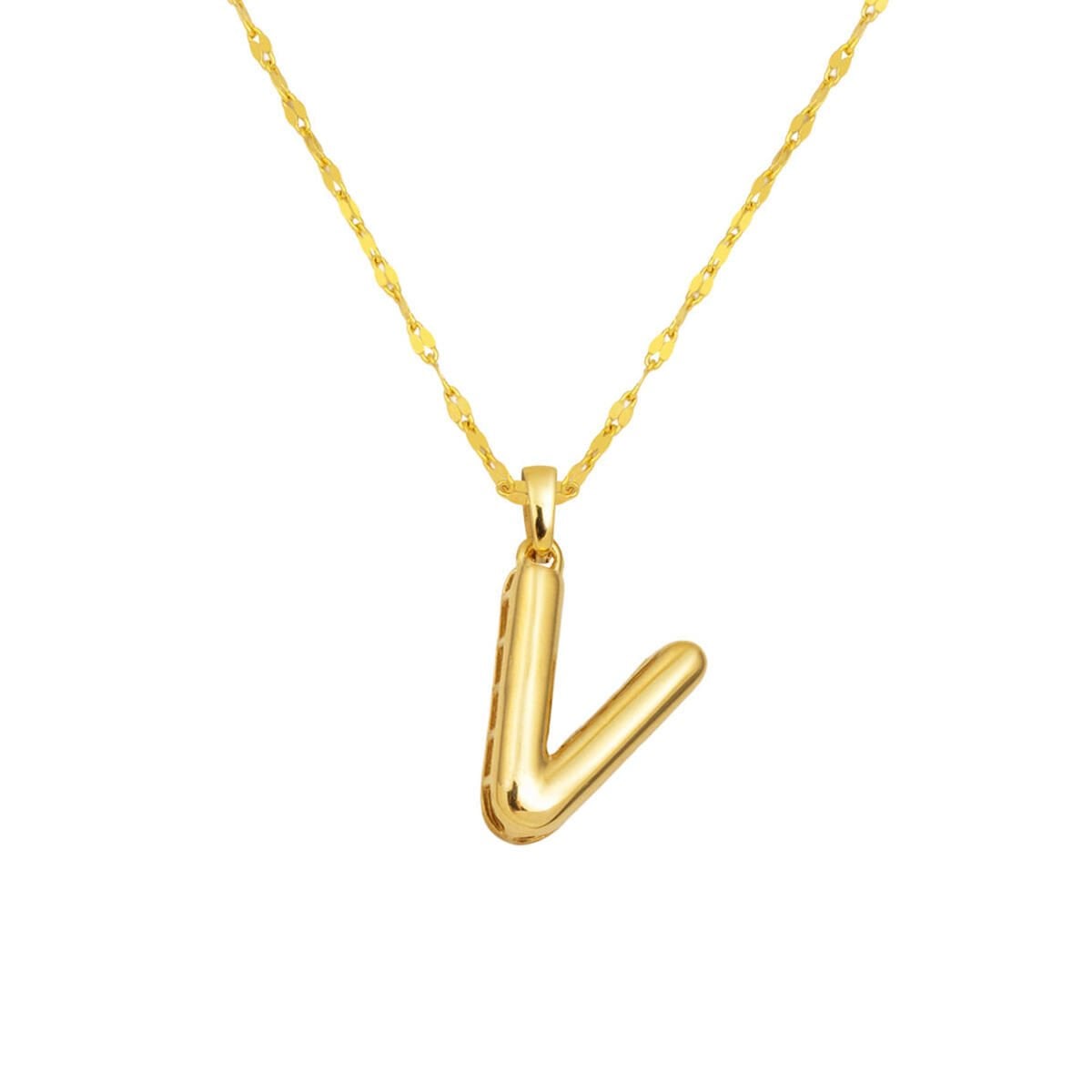 14K Yellow Gold Balloon Initial V Necklace