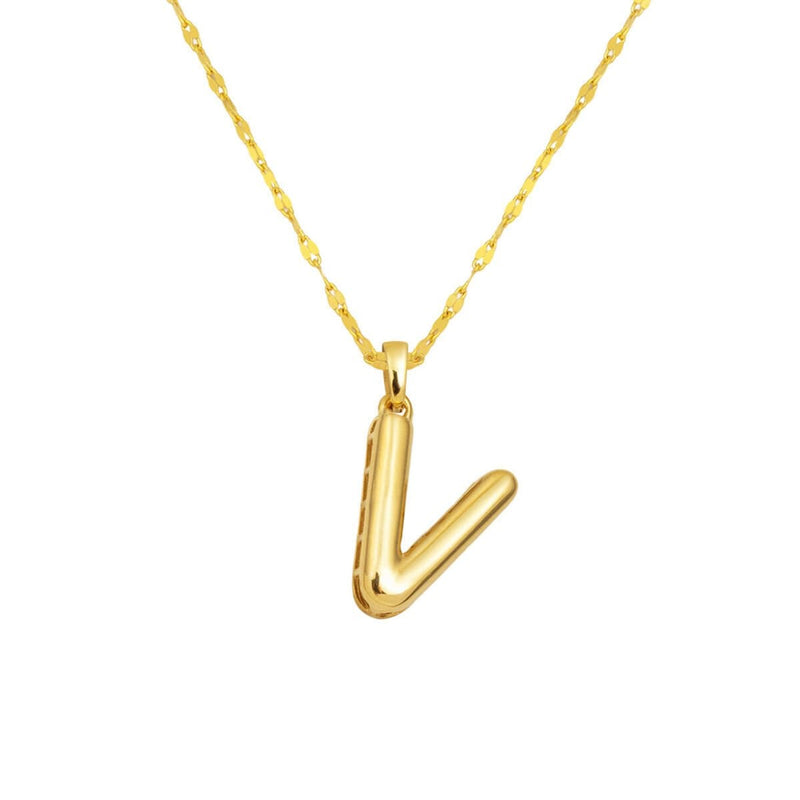 14K Yellow Gold Balloon Initial V Necklace