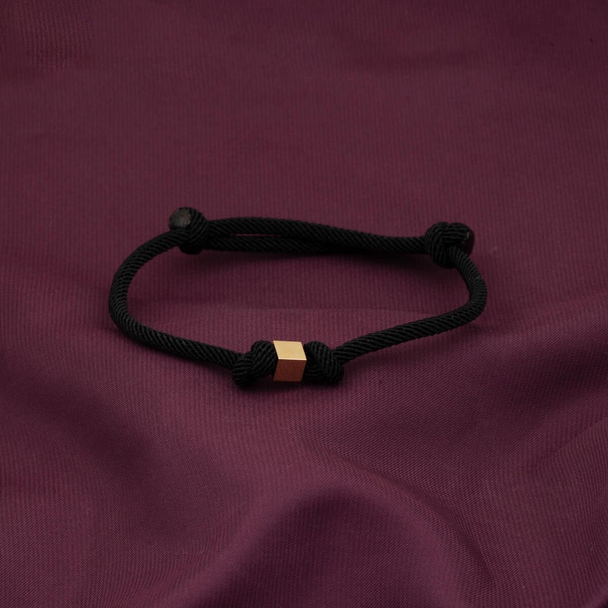 14K Yellow Gold Cube Black Cord Bracelet