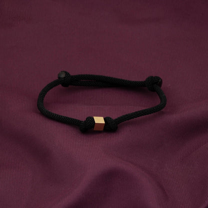 14K Yellow Gold Cube Black Cord Bracelet
