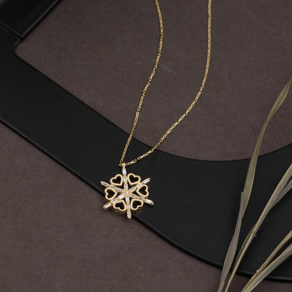 14K Yellow Gold Heart Snowflake Cubic Zirconia Necklace (2.14 g)