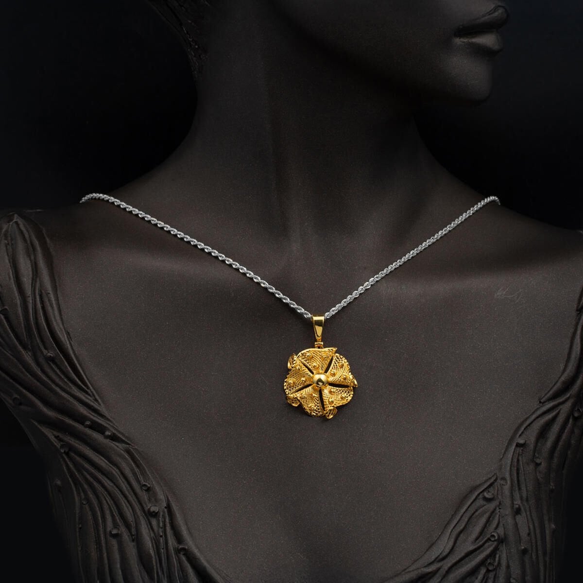 14K Yellow Gold Bead Filigree Pendant