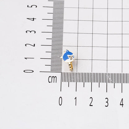14K Yellow Gold Blue Enamel Designer Inspired Children's Earrings