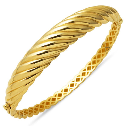 14K Gold Wavy Hinged Cuff Bangle