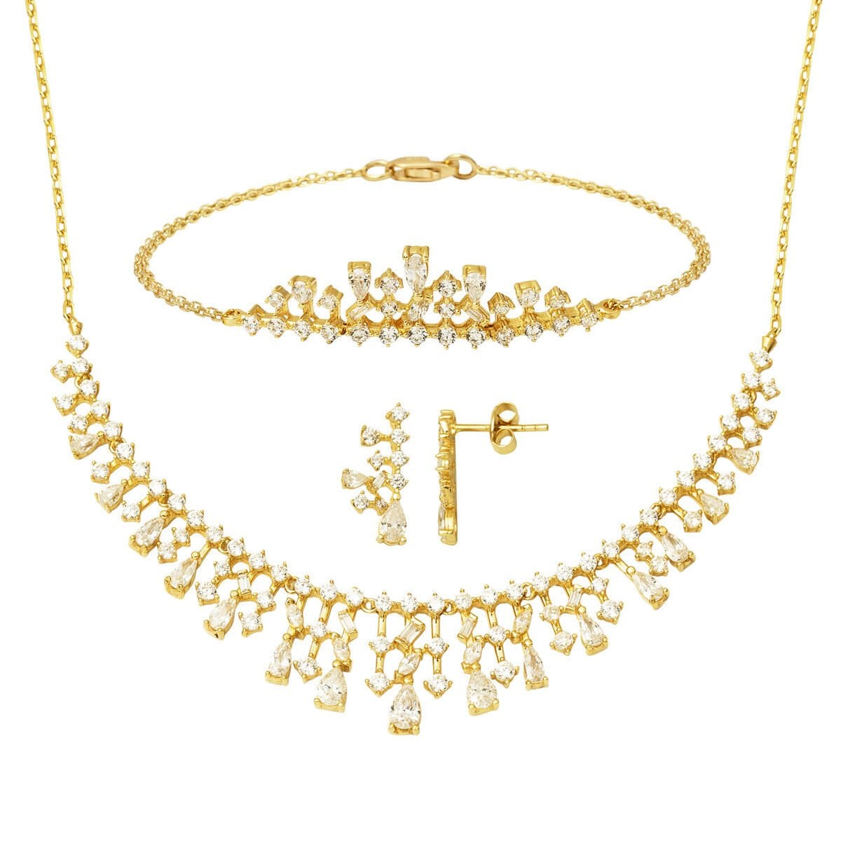 14K Yellow Gold Teardrop Cubic Zirconia 3-Piece Set