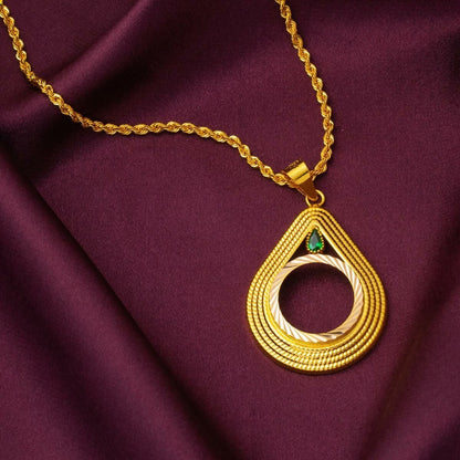 14K Yellow Gold Teardrop Quarter Coin Bezel-Set Cubic Zirconia Necklace