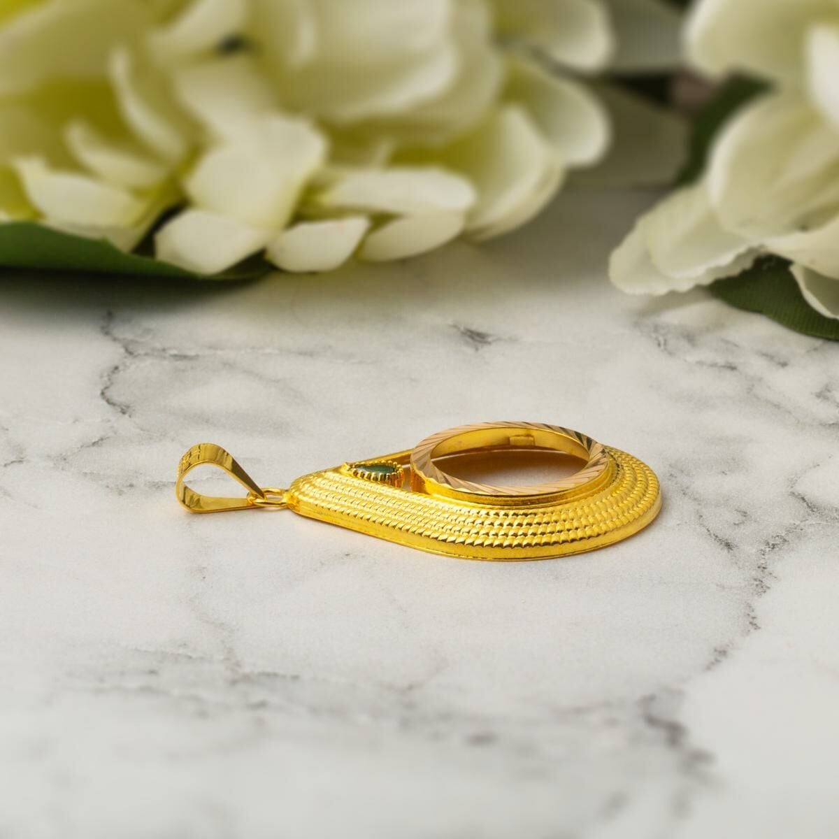 14K Yellow Gold Teardrop Quarter Coin Bezel-Set Cubic Zirconia Necklace