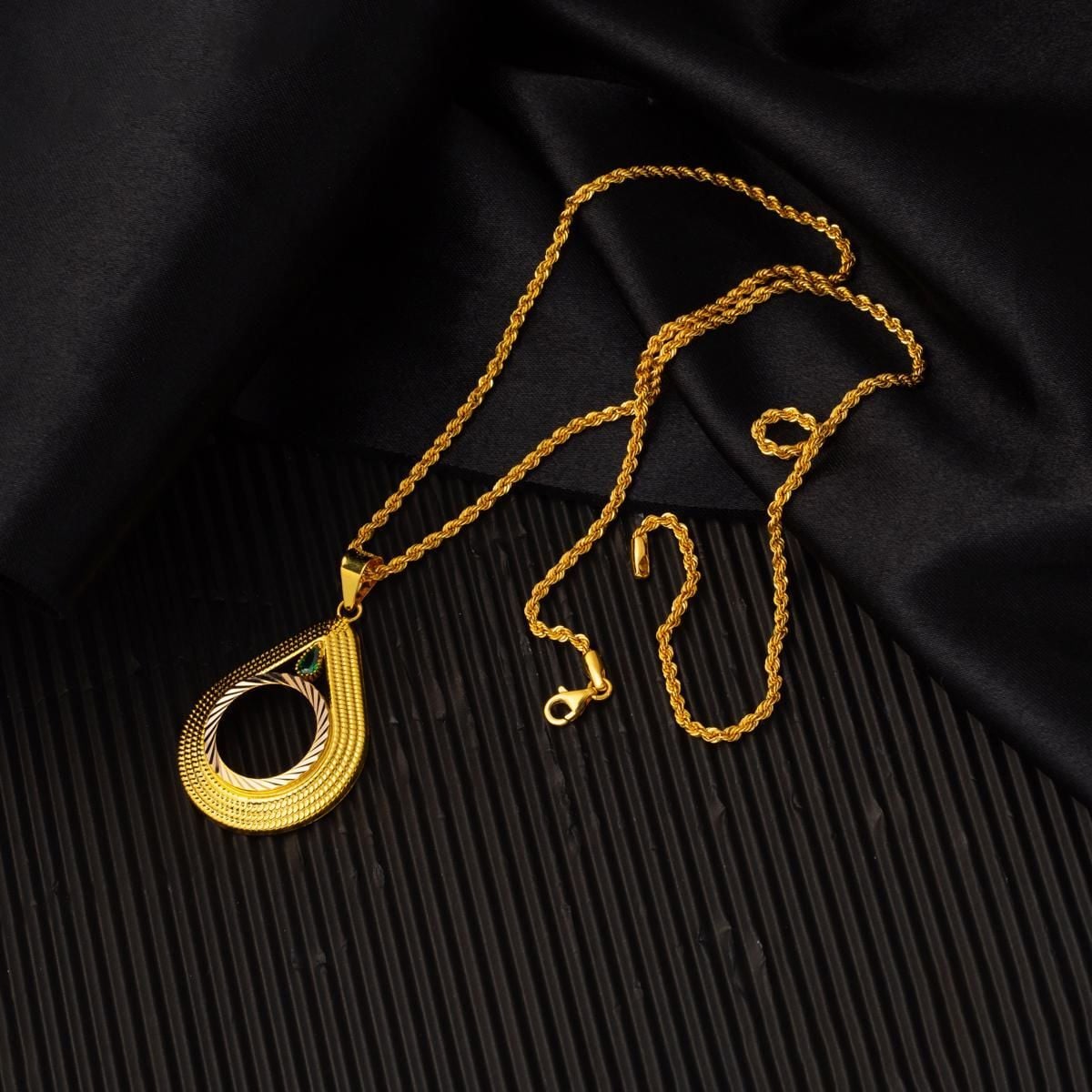 14K Yellow Gold Teardrop Quarter Coin Bezel-Set Cubic Zirconia Necklace