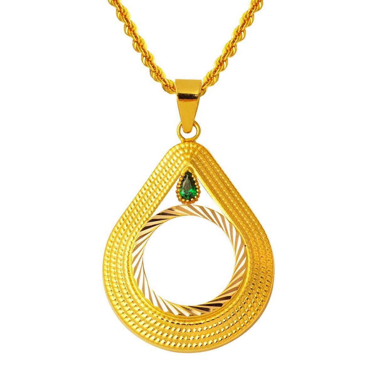 14K Yellow Gold Teardrop Quarter Coin Bezel-Set Cubic Zirconia Necklace