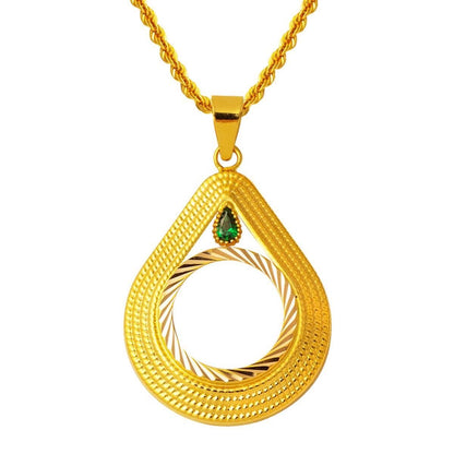 14K Yellow Gold Teardrop Quarter Coin Bezel-Set Cubic Zirconia Necklace