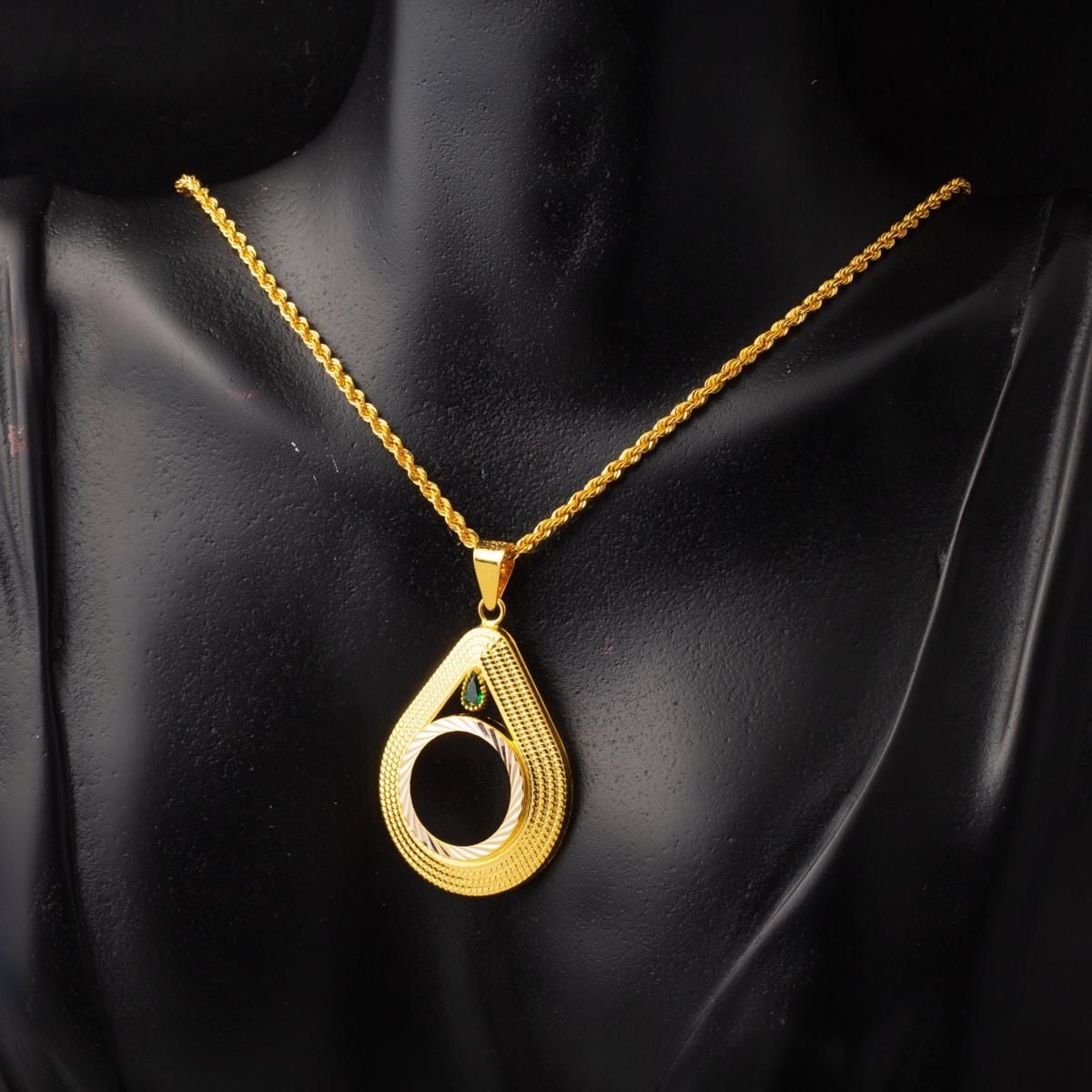 14K Yellow Gold Teardrop Quarter Coin Bezel-Set Cubic Zirconia Necklace