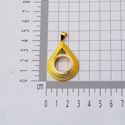 14K Yellow Gold Teardrop Quarter Coin Bezel-Set Cubic Zirconia Necklace