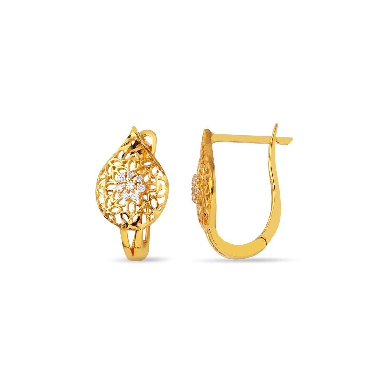 22K Yellow Gold Teardrop Cubic Zirconia Earrings