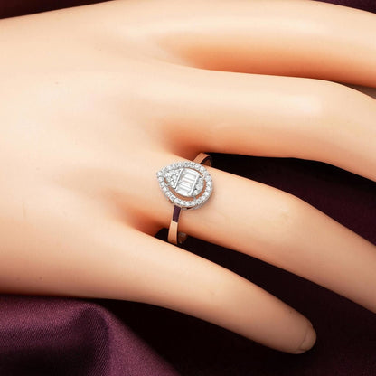 14K White Gold Teardrop Baguette Cubic Zirconia Ring