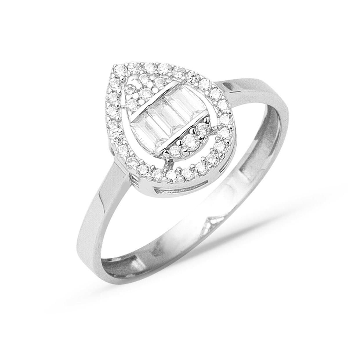 14K White Gold Teardrop Baguette Cubic Zirconia Ring